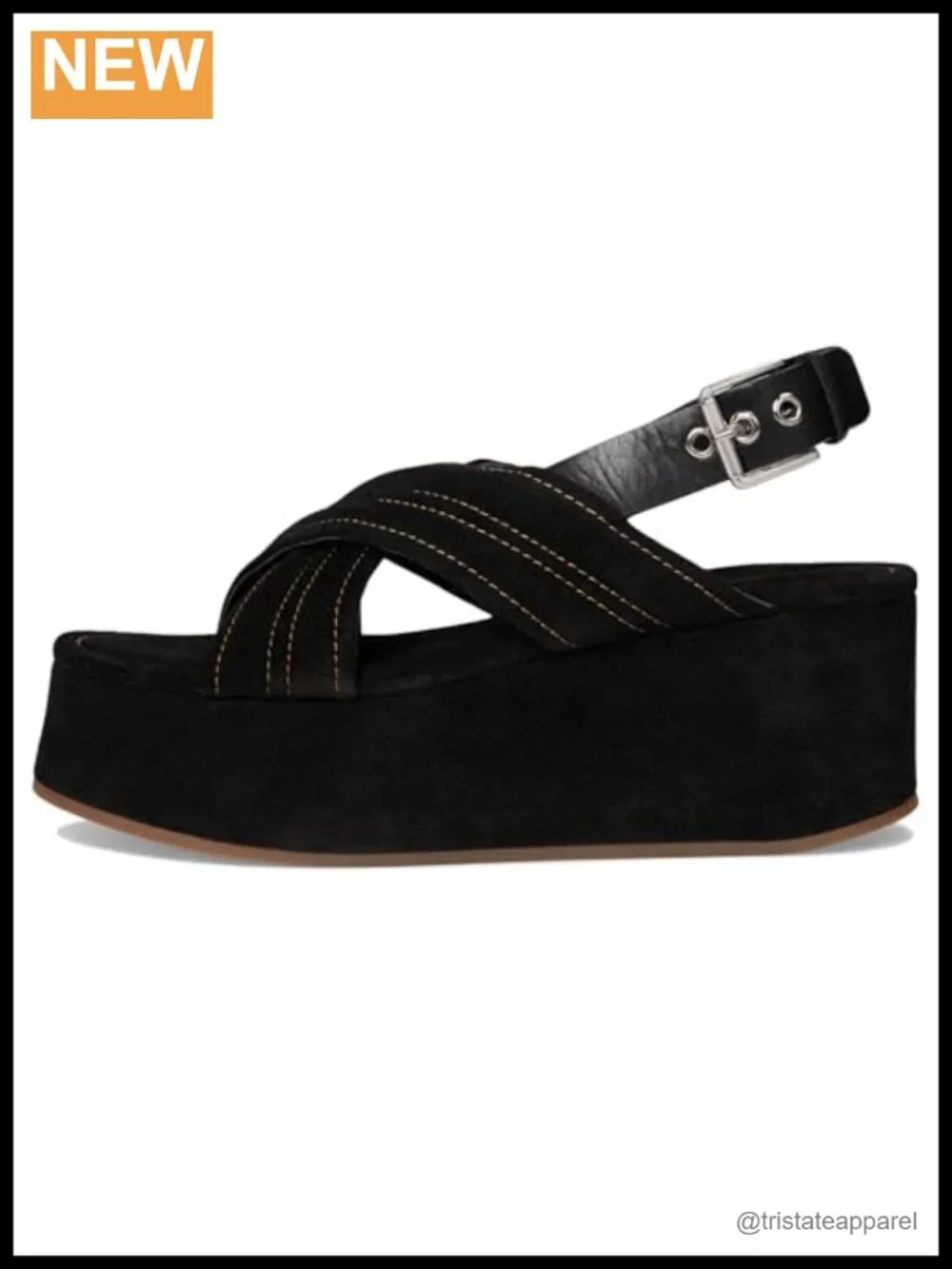 Crisscross Leather Slingback Platform Sandals Adjustable Buckle